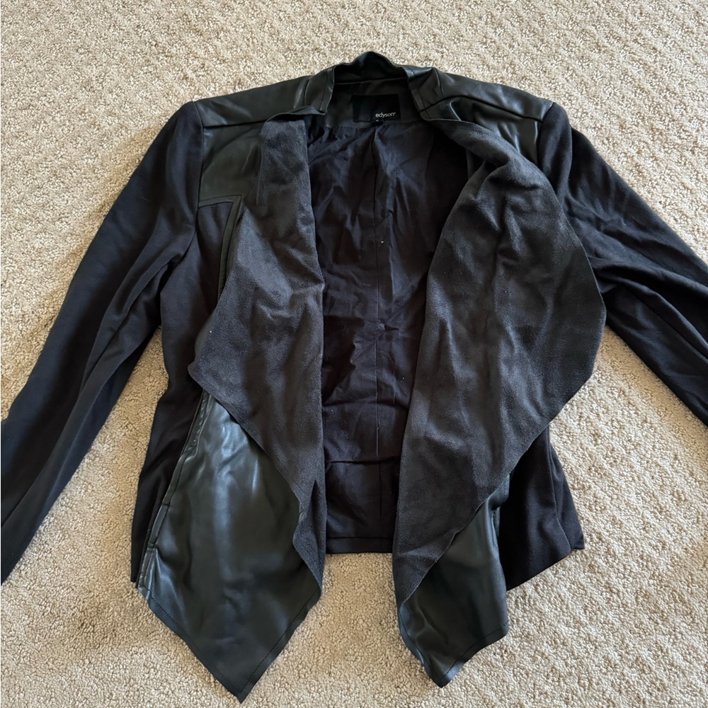 Stitchfix Drape front faux leather and mixed media jacket